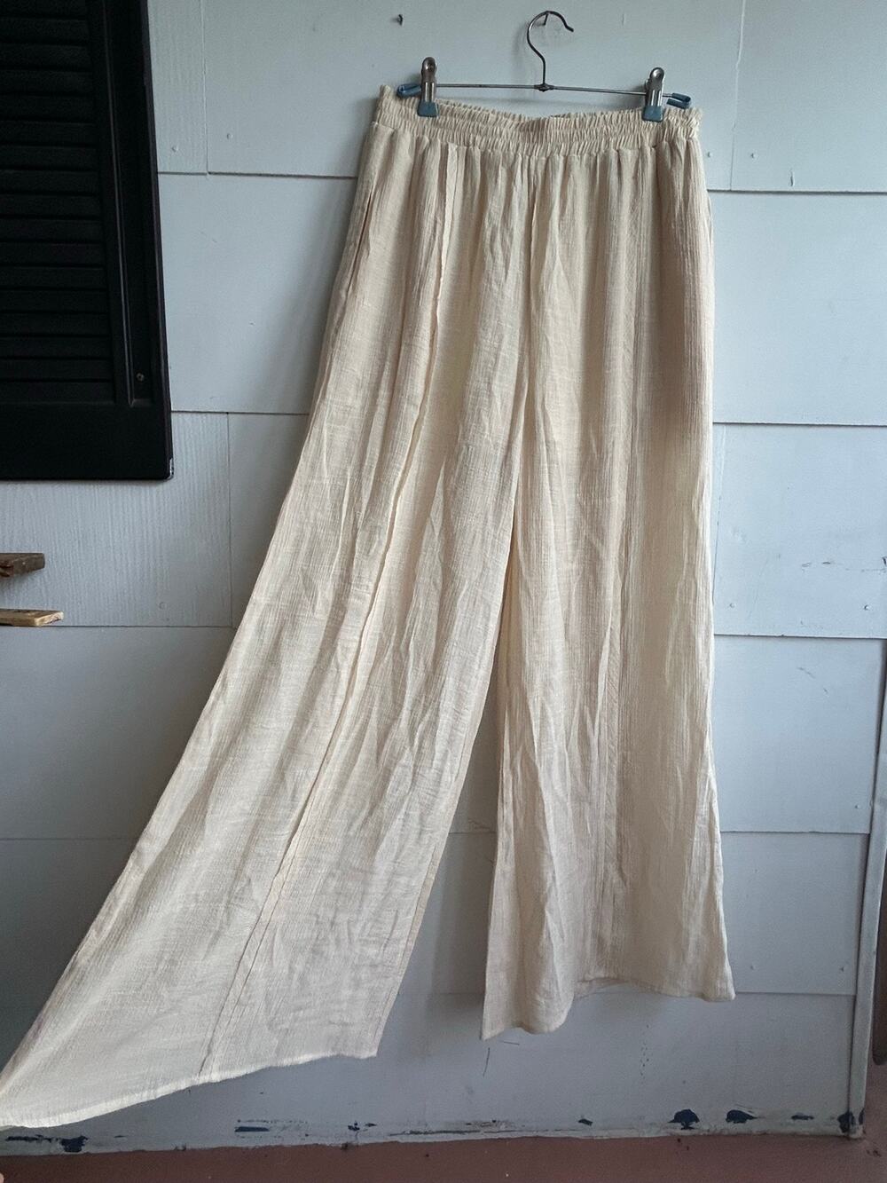 Blu Pepper L Rayon Blend Sheer Flowy Ivory Pants with Secret Shorts And Pockets